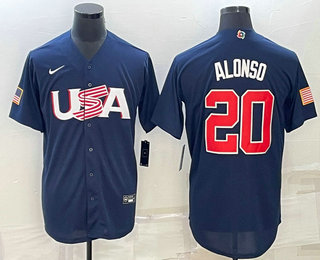 Mens USA Baseball #20 Pete Alonso 2023 Navy World Baseball Classic Stitched Jersey
